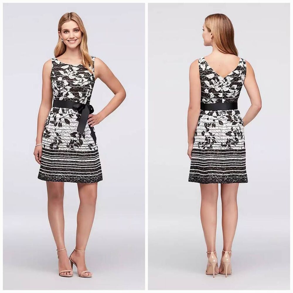 ☔️🔺️Signature by Robbie Bee Black w/White Lace Overlay Sleeveless Dress Small - Picture 2 of 12